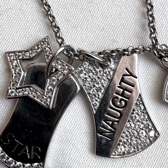 โจ Stunning Edgy .925 Sterling Silver Star Nice Naughty Dog Tag Necklace - Picture 7 of 16